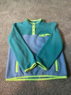 Fleece Pullover - Teal & Light Blue Neon Trim GUC Girls Medium 10-12